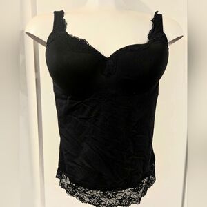 Vintage Black Spandex Ladies Lace Camisole Corset Top With Bra Bustier 40B
